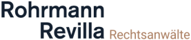 Logo mit dem Text "Rohrmann Revila Rechtsanwälte" in dunklem Blau und Braun.