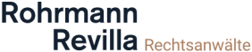 Logo mit dem Text "Rohrmann Revila Rechtsanwälte" in dunklem Blau und Braun.