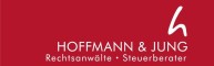 Roter Hintergrund mit weißem Text: "Hoffmann & Jung, Rechtsanwälte, Steuerberater"