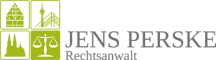 Logo mit grünen Symbolen und schwarzem Text für Jens Perske, Rechtsanwalt