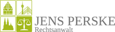 Logo mit grünen Symbolen und schwarzem Text für Jens Perske, Rechtsanwalt