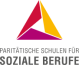 Farbiges Logo mit Dreiecken und der deutschen Aufschrift "Paritätische Schulen für Soziale Berufe"