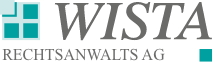 Logo von WISTA Rechtsanwalts AG mit schwarzem Text und blauen und grünen Quadraten.