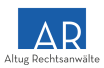 Logo mit blauer Rechteck und weißen Buchstaben "AR" darüber, darunter der Schriftzug "Altug Rechtsanwälte"