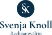 Logo mit den Initialen "S & K" in einem blauen Kreis, darunter der Name "Svenja Knoll" und die Berufsbezeichnung "Rechtsanwältin".