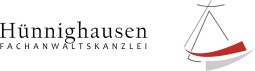 Hünninghausen Fachanwaltskanzlei, Logo mit Waage und rotem Band