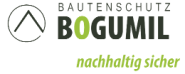 Logo mit dem Text "Bautenschutz Bogumil, nachhaltig sicher" und einem stilisierten Bergsymbol.