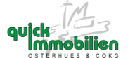 Schnell Immobilien Logo mit stilisiertem Haus und Text in Grün und Schwarz