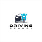 Fahrzeug und lachender Smiley, darunter der Text "Driving School"