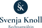 Logo mit den Initialen "S & K" in einem blauen Kreis, darunter der Name "Svenja Knoll" und die Berufsbezeichnung "Rechtsanwältin".