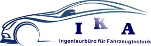 Skizze eines Autos mit den Buchstaben I, K, A und dem Text "Ingenieurbüro für Fahrzeugtechnik"