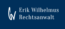 Logo mit dem Text "Erik Wilhelmus Rechtsanwalt" auf dunkelbligem Hintergrund.