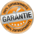 Rundes Siegel mit "Garantie" und "100% Zufriedenheit" in orange, schwarz und weiß, mit Sternen und Häkchen.