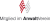 Abstraktes Logo mit roten und grauen Wellen, darunter schwarzer Text "Mitglied im AnwaltVerein".